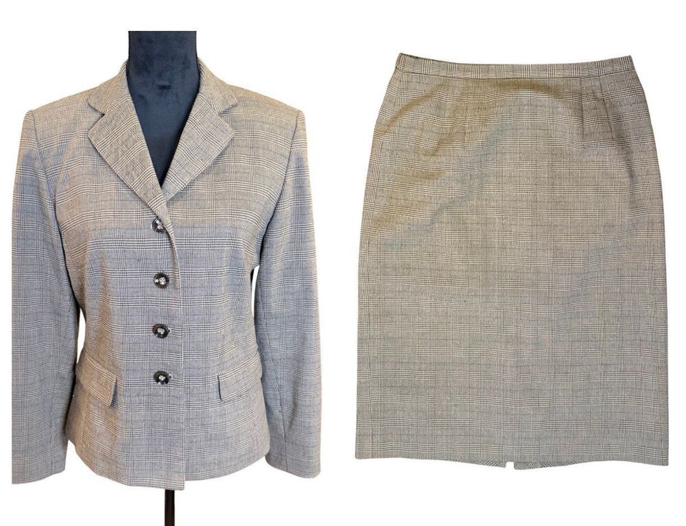 Travis Ayers Glen Plaid Skirt Suit 2-Pcs Skirt & 4-Btn Front Blazer Sz. 8
